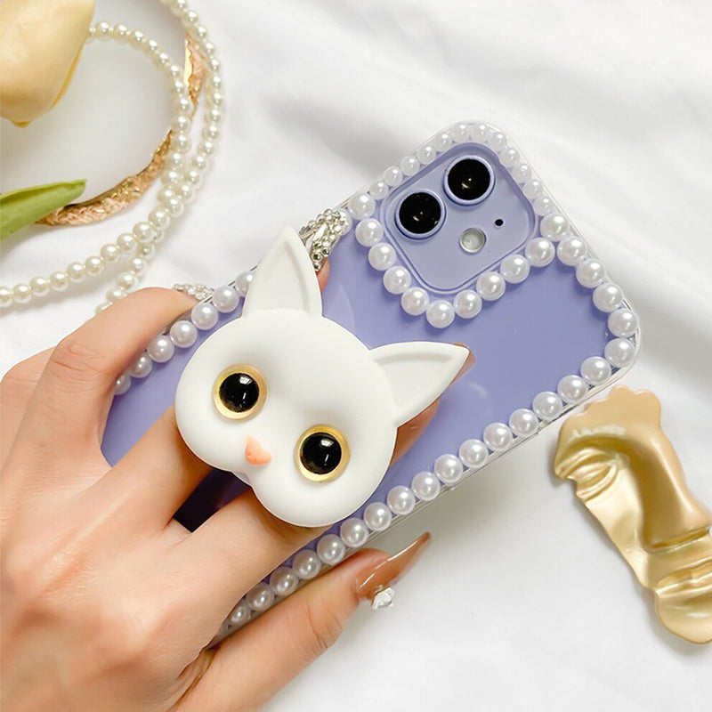 Lunesouri - Support de téléphone chat 3D portable avec miroir de maquillage