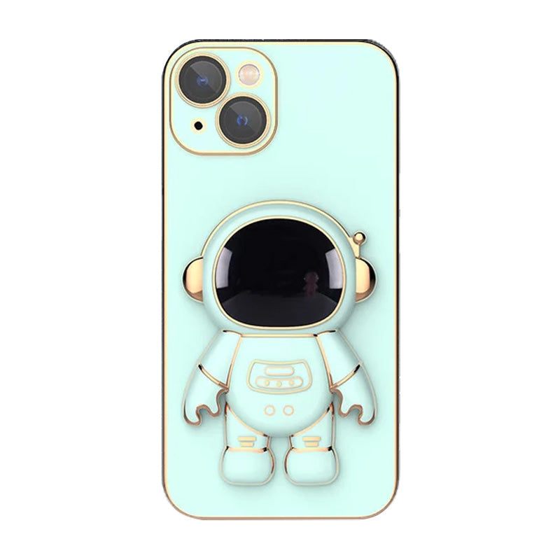 Lunesouri - Couverture de cas d'iphone de support caché d'astronaute de placage 6D vert