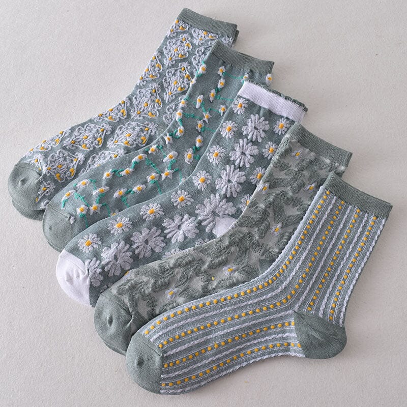 Lunesouri - Chaussettes en Coton à Fleurs pour femmes (10 paires) Style E 10 Paires