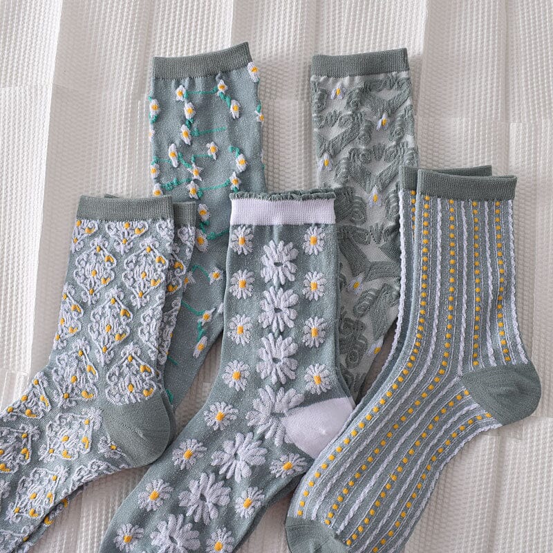 Lunesouri - Chaussettes en Coton à Fleurs pour femmes (10 paires)