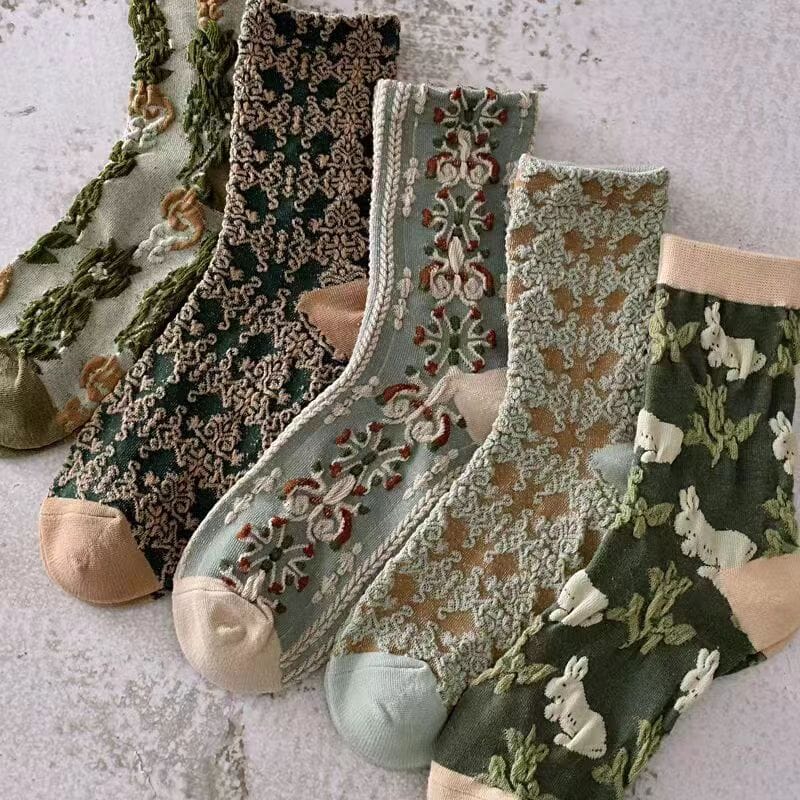 Lunesouri - Chaussettes en Coton à Fleurs pour femmes (10 paires)