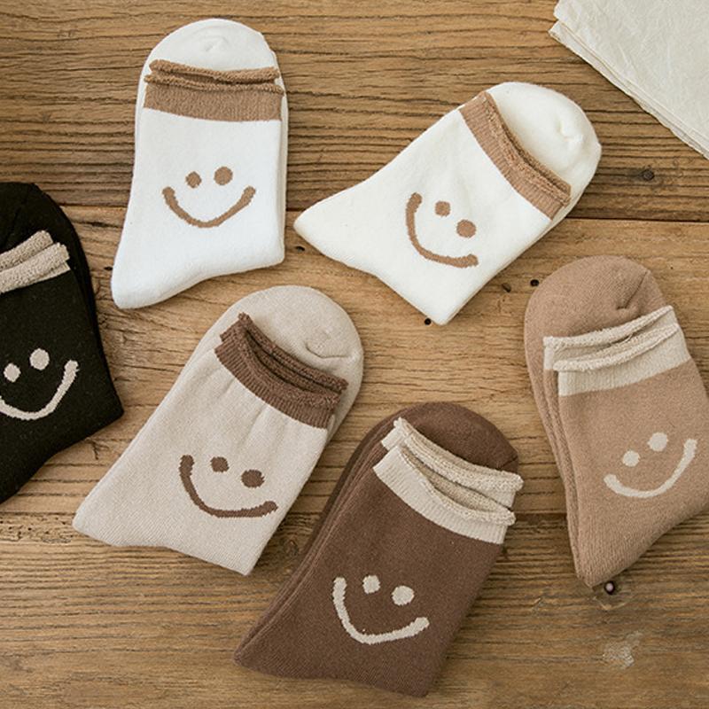 Lunesouri - Chaussettes En Coton Mignonnes Avec Des Visages Souriants (5 PCs)