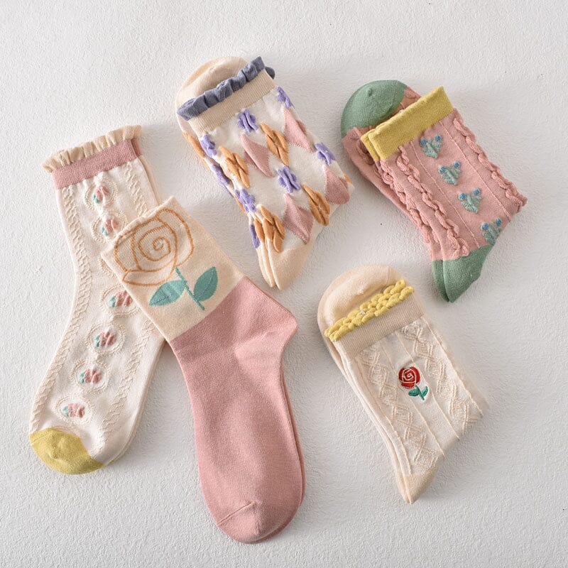 Lunesouri - Chaussettes en Coton à Fleurs pour femmes (10 paires)