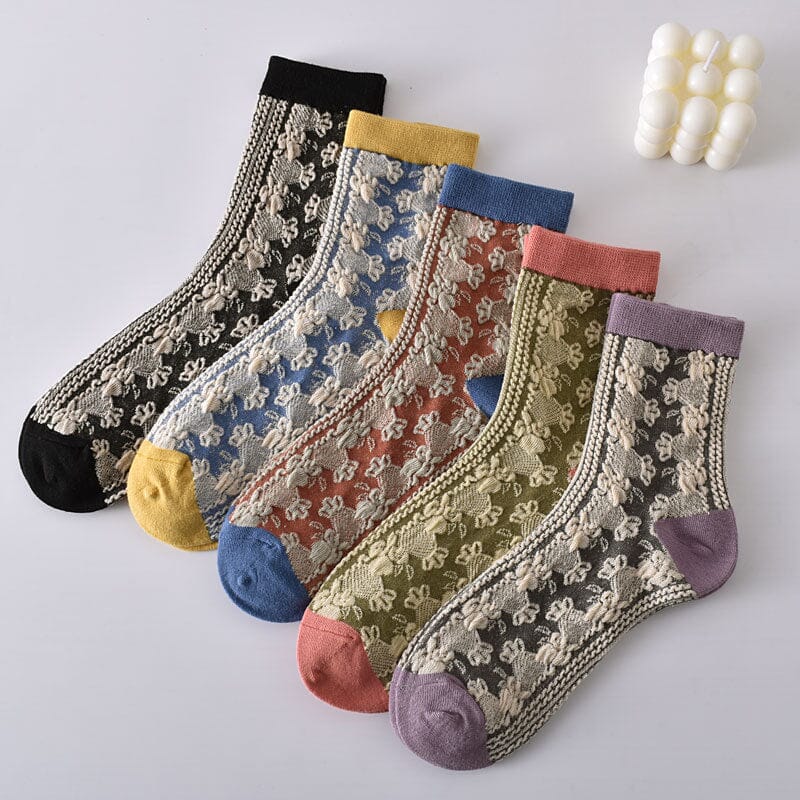 Lunesouri - Chaussettes en Coton à Fleurs pour femmes (10 paires) Style C 10 Paires