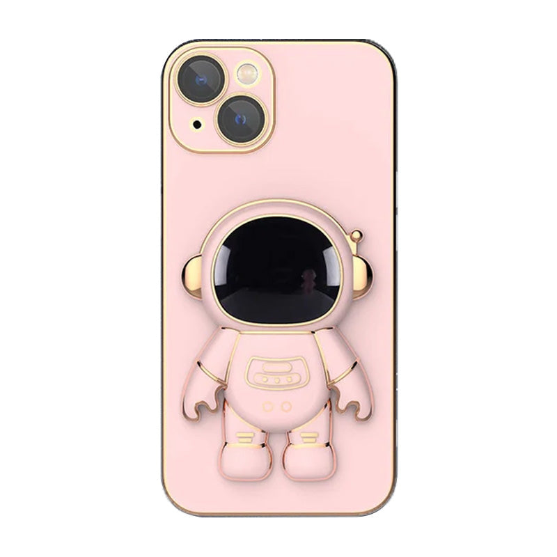 Lunesouri - Couverture de cas d'iphone de support caché d'astronaute de placage 6D rose