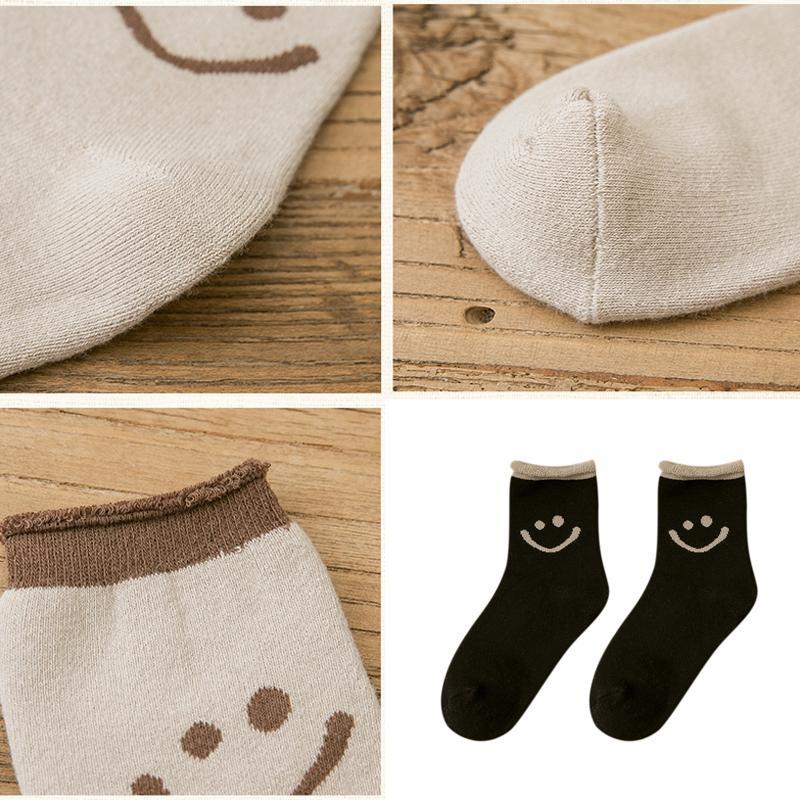 Lunesouri - Chaussettes En Coton Mignonnes Avec Des Visages Souriants (5 PCs)