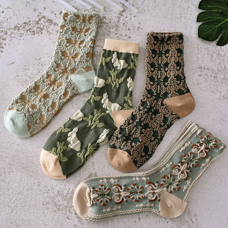 Lunesouri - Chaussettes en Coton à Fleurs pour femmes (10 paires) Style A 10 Paires