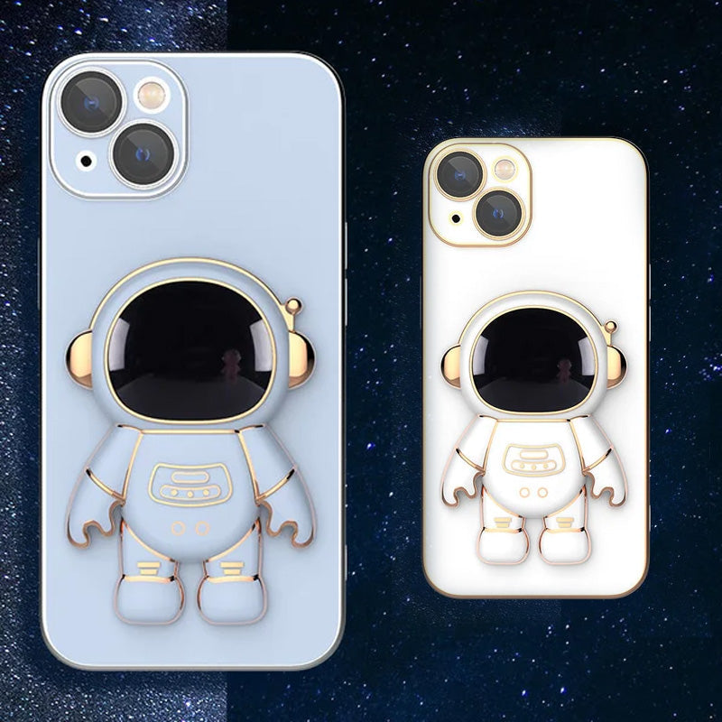 Lunesouri - Couverture de cas d'iphone de support caché d'astronaute de placage 6D