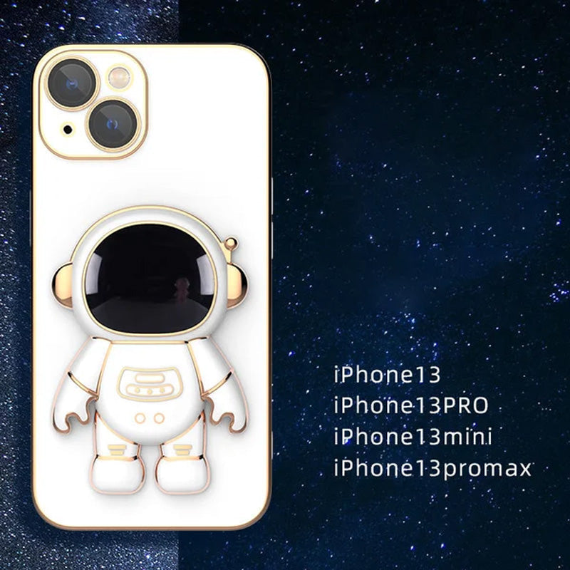 Lunesouri - Couverture de cas d'iphone de support caché d'astronaute de placage 6D