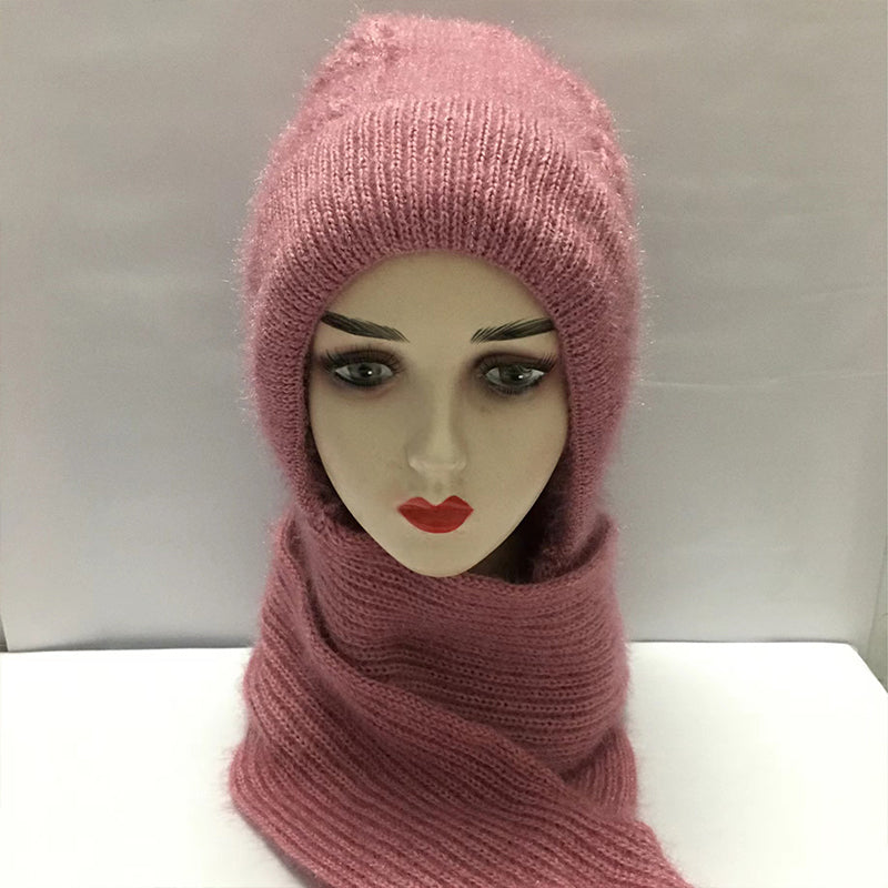 Lunesouri - Integrated Ear Protection Windproof Cap Scarf Leather Pink