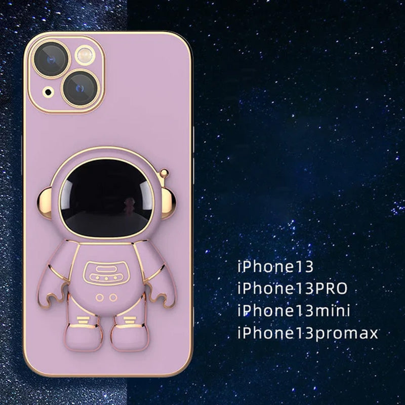 Lunesouri - Couverture de cas d'iphone de support caché d'astronaute de placage 6D