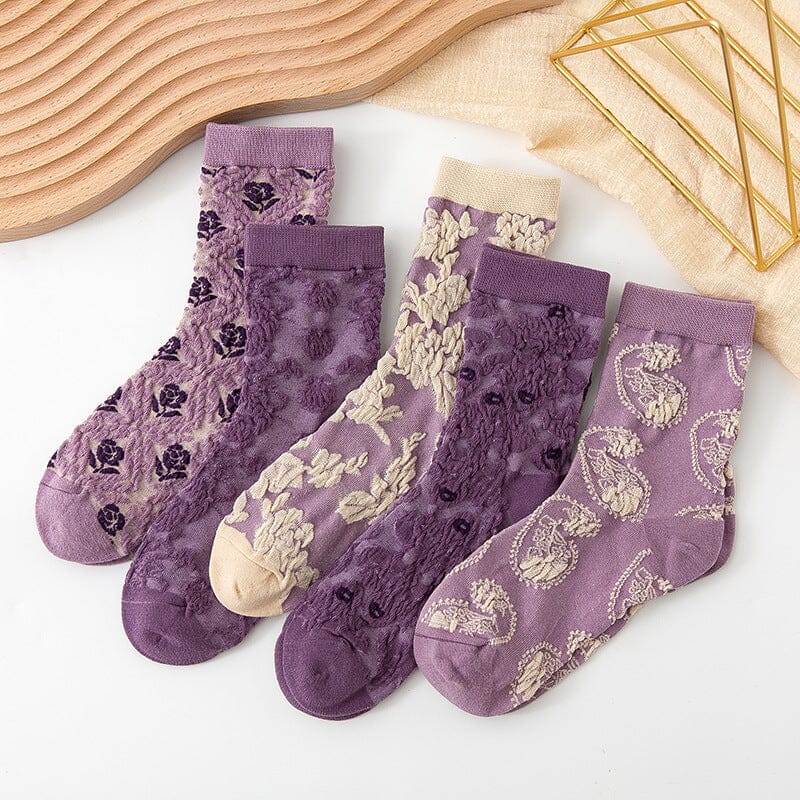 Lunesouri - Chaussettes en Coton à Fleurs pour femmes (10 paires) Style D 10 Paires