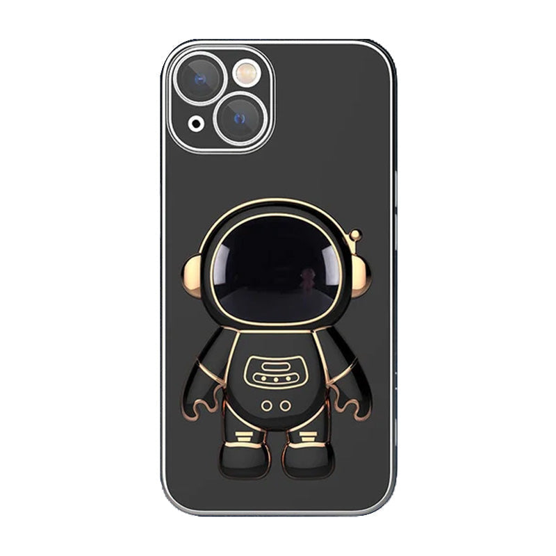 Lunesouri - Couverture de cas d'iphone de support caché d'astronaute de placage 6D le noir