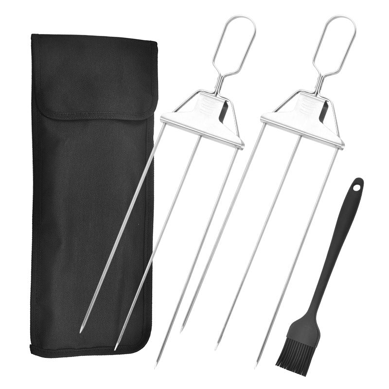 Lunesouri - Brochettes de gril à 3 voies 2 pièces + sac de rangement Oxford + brosse en silicone