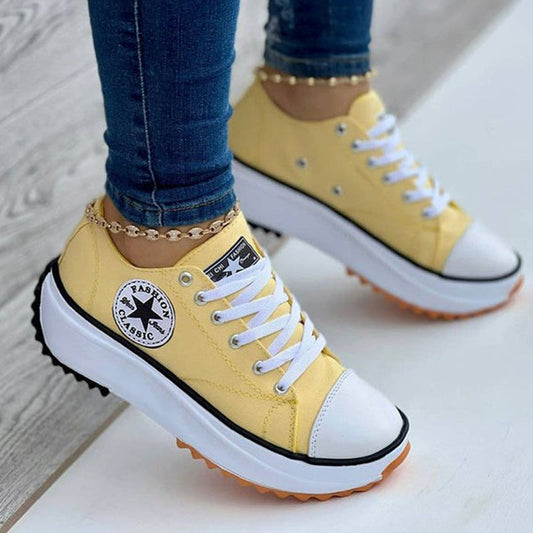 Lunesouri - Chaussures en Toile Baskets Mode Femme Jaune