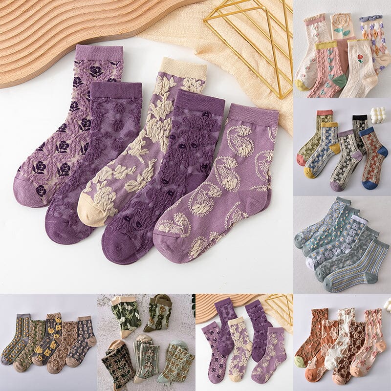 Lunesouri - Chaussettes en Coton à Fleurs pour femmes (10 paires)