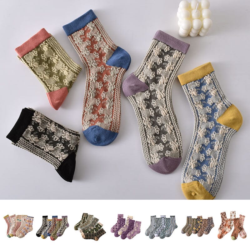 Lunesouri - Chaussettes en Coton à Fleurs pour femmes (10 paires)