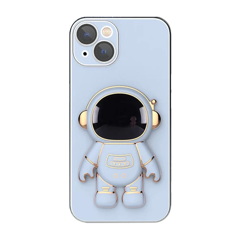 Lunesouri - Couverture de cas d'iphone de support caché d'astronaute de placage 6D bleu