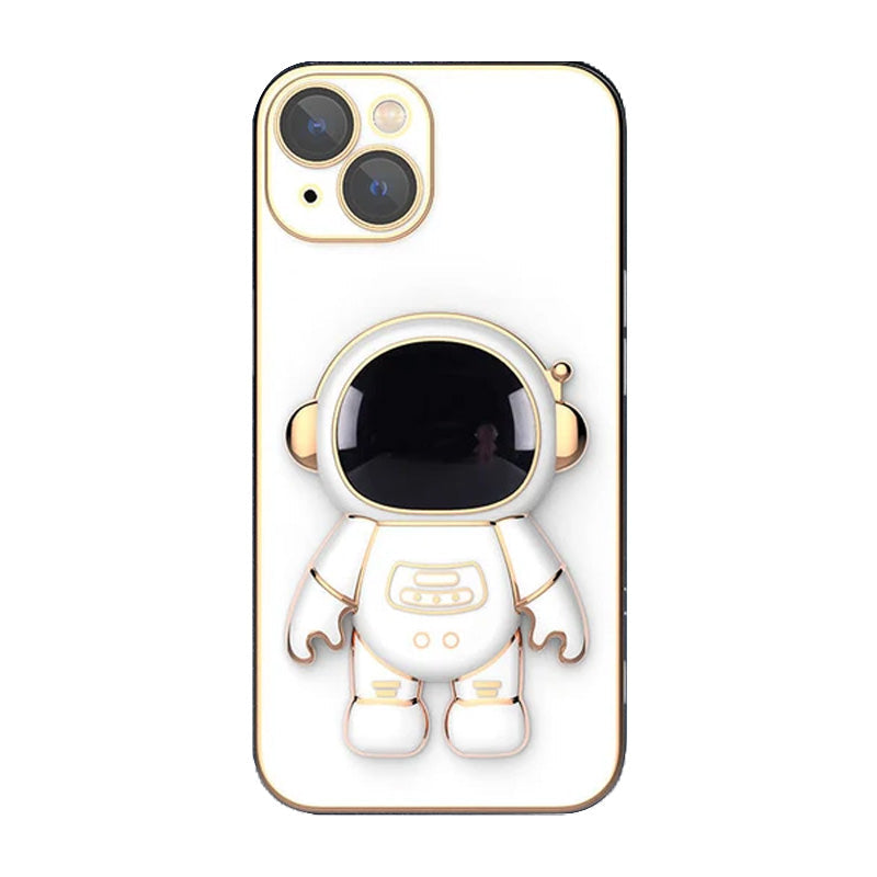 Lunesouri - Couverture de cas d'iphone de support caché d'astronaute de placage 6D blanche